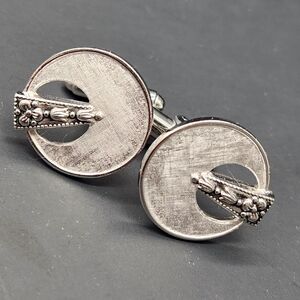 Vintage 90s Shields cufflinks men's silver round bullet back cut out textured